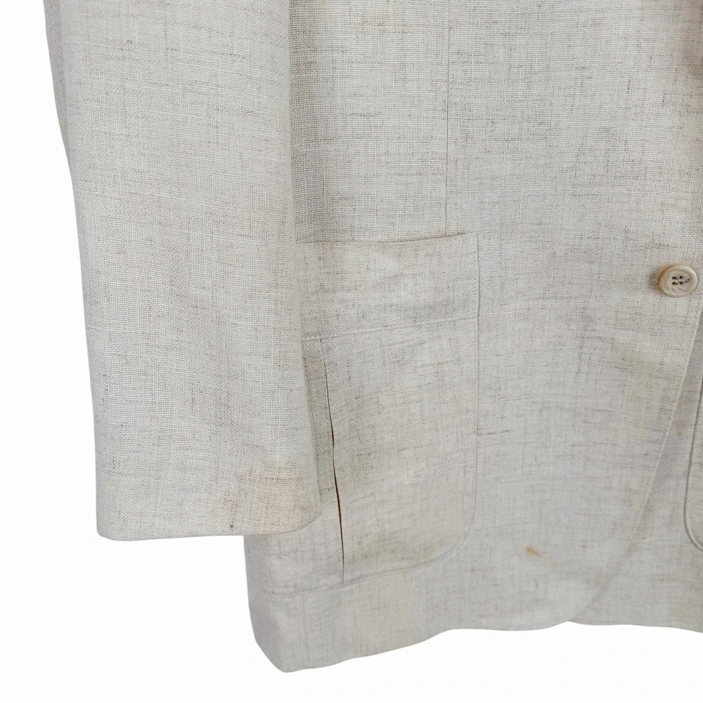 Vintage 70s 80s Linen Blazer Mens Cream Oatmeal Sport Coat Union Made USA 42